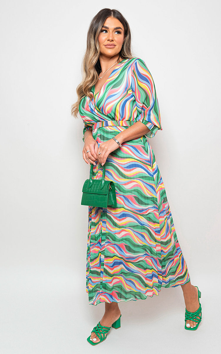 ROSIE Long Sleeve Printed Maxi Dress with Belt Detail