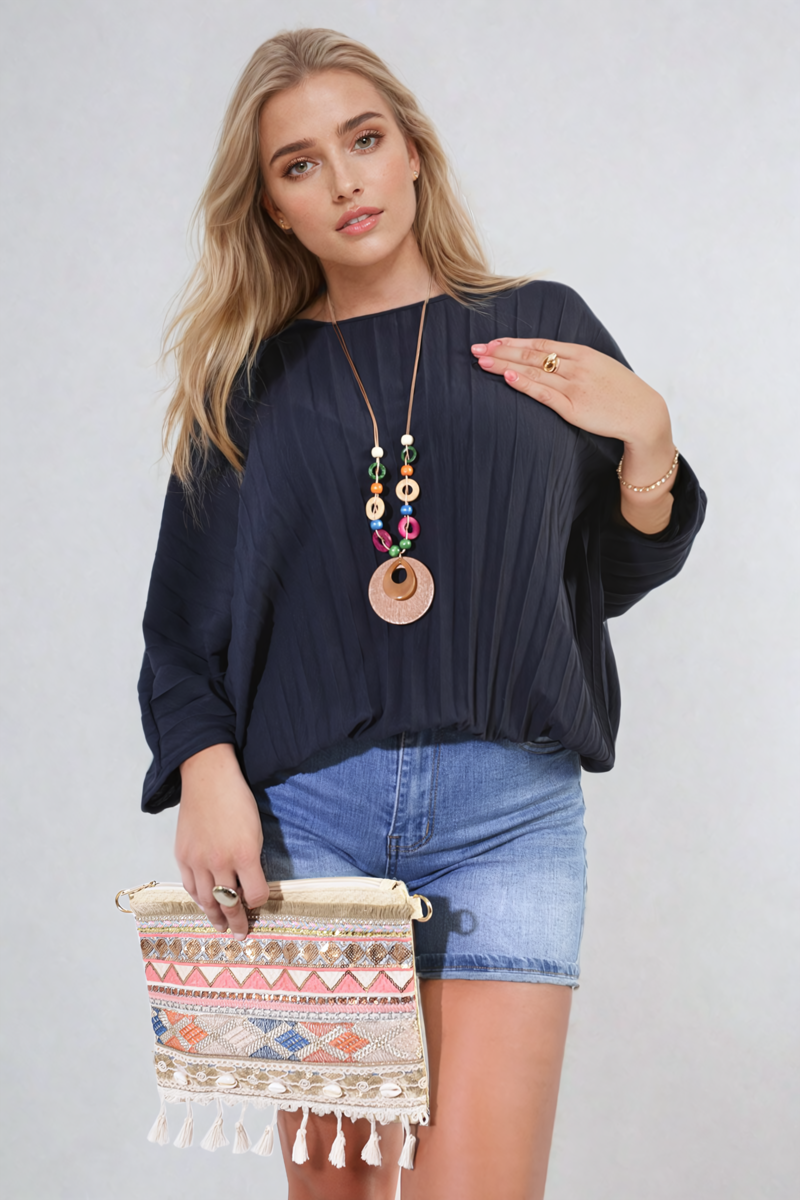 ROWENA Batwing Oversized Pleated Top