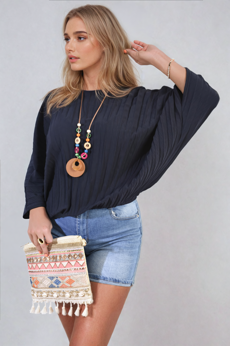 ROWENA Batwing Oversized Pleated Top