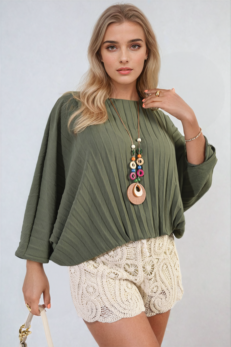 ROWENA Batwing Oversized Pleated Top