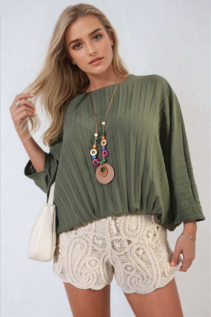 ROWENA Batwing Oversized Pleated Top