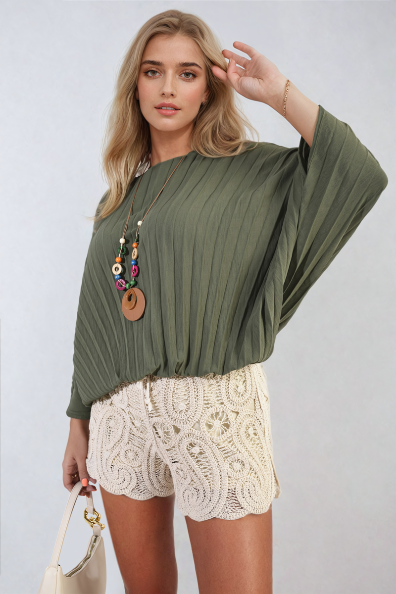 ROWENA Batwing Oversized Pleated Top