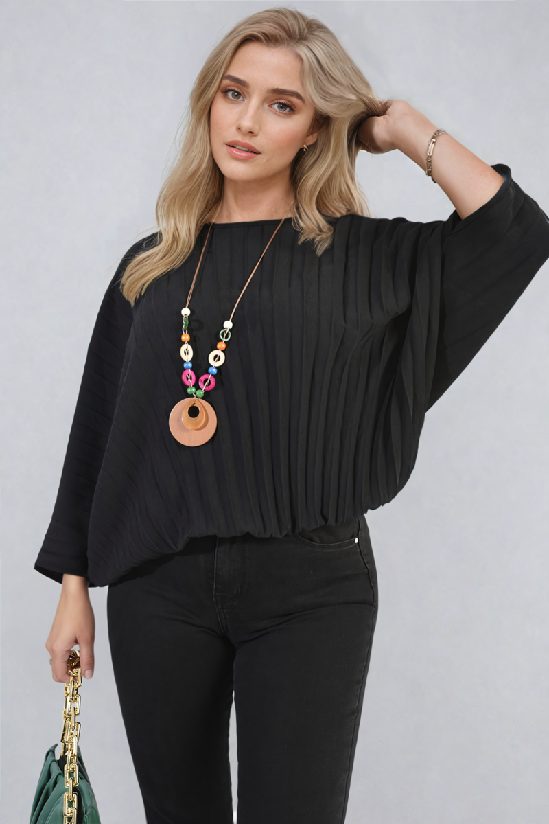 ROWENA Batwing Oversized Pleated Top