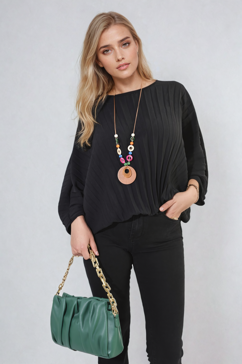 ROWENA Batwing Oversized Pleated Top