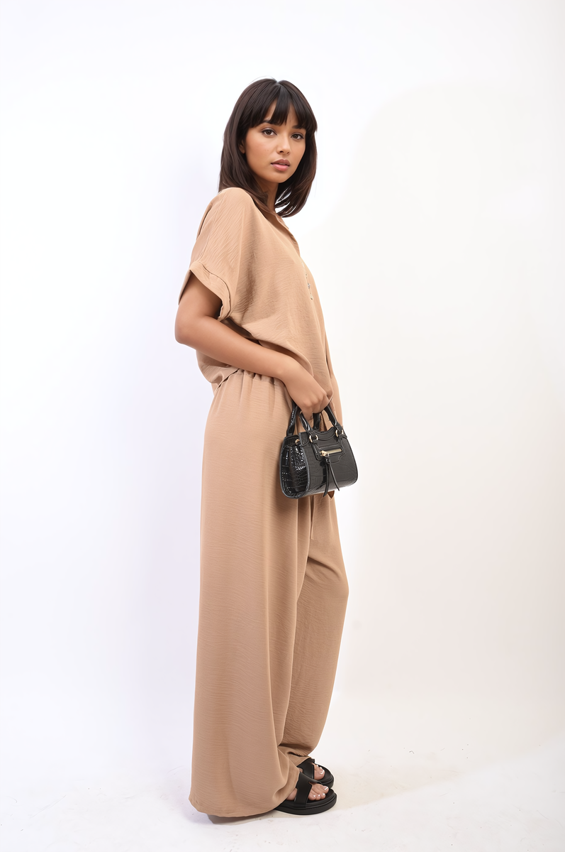 RUBY Tie Front Top and Wide Leg Pants Co-ord Set