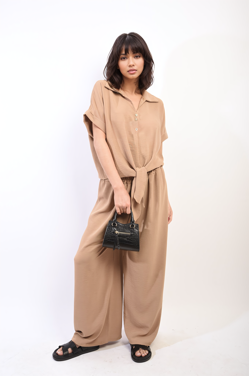 RUBY Tie Front Top and Wide Leg Pants Co-ord Set