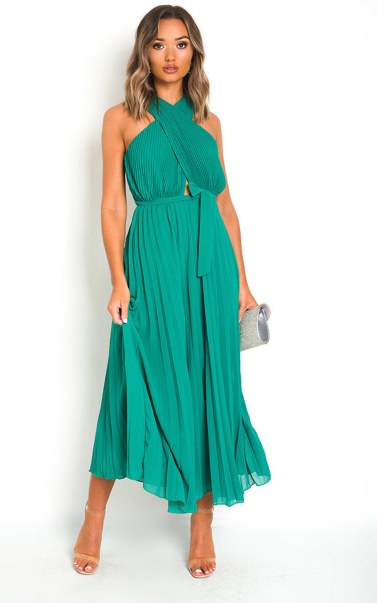 RYANNA Pleated Crossover Maxi Dress