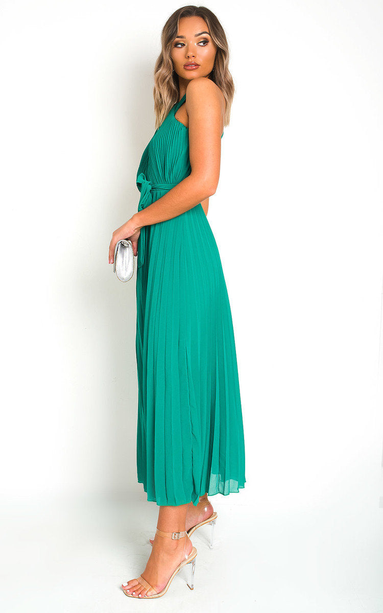 RYANNA Pleated Crossover Maxi Dress