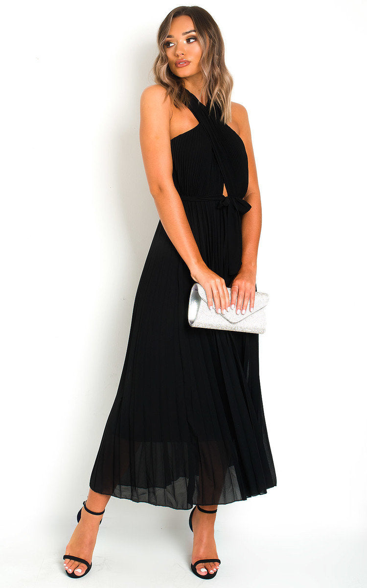 RYANNA Pleated Crossover Maxi Dress