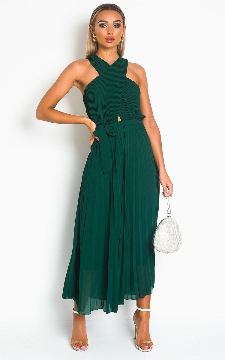 RYANNA Pleated Crossover Maxi Dress