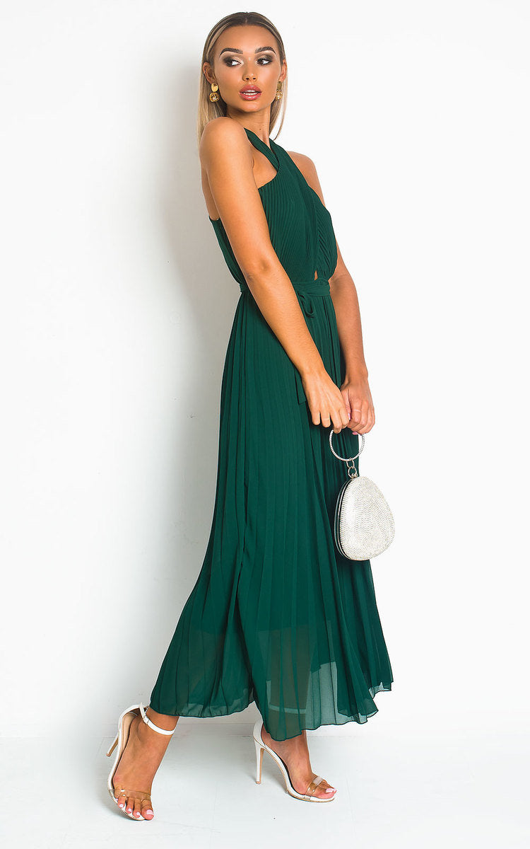 RYANNA Pleated Crossover Maxi Dress