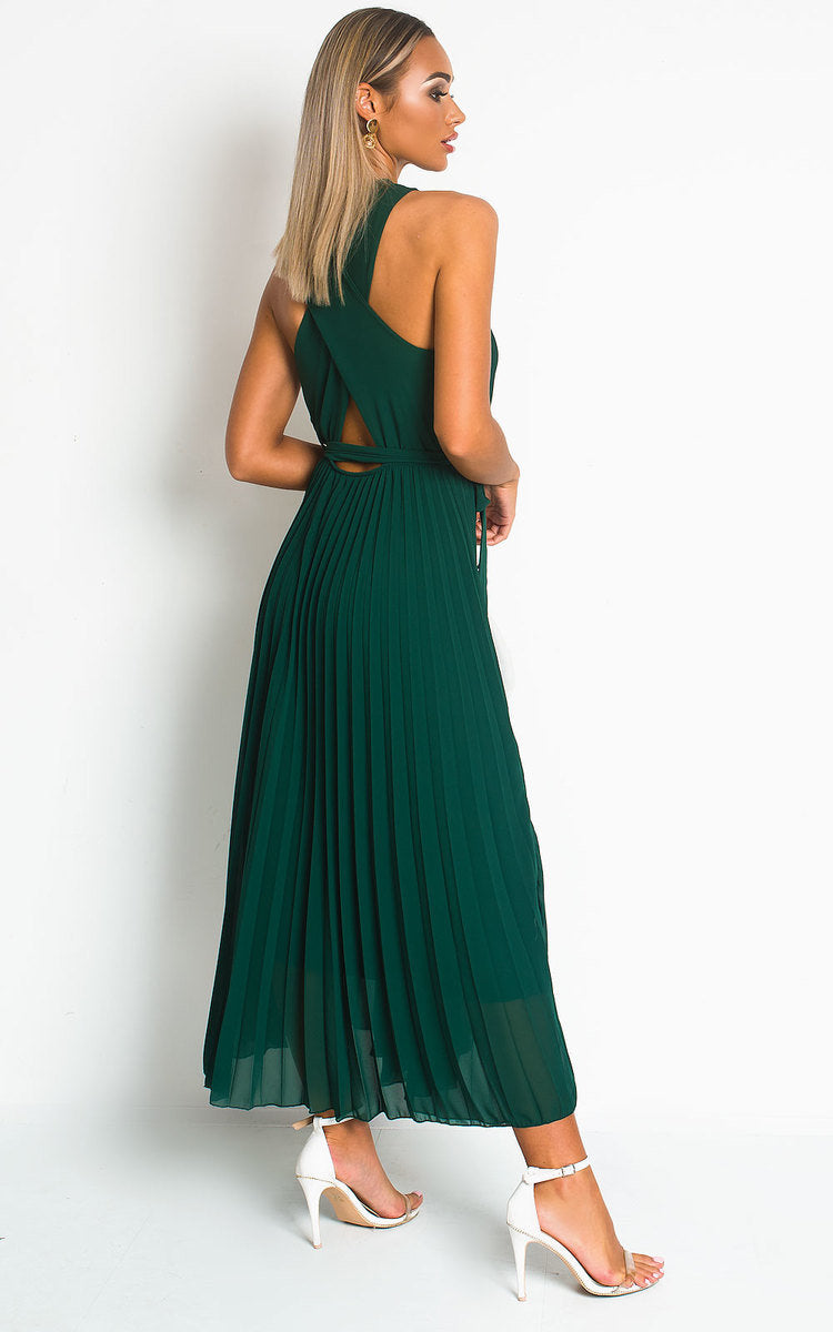 RYANNA Pleated Crossover Maxi Dress