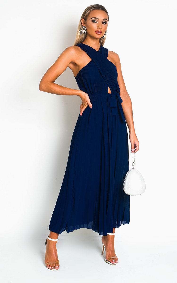 RYANNA Pleated Crossover Maxi Dress