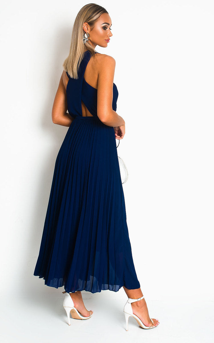 RYANNA Pleated Crossover Maxi Dress