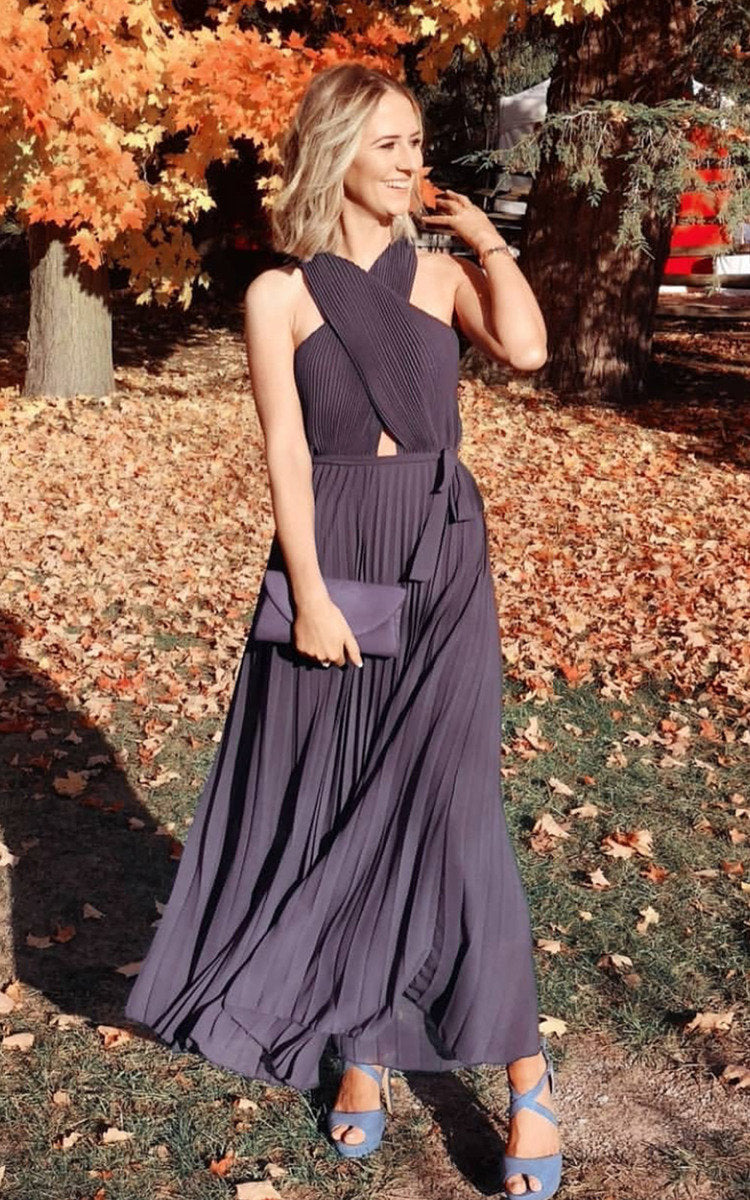 RYANNA Pleated Crossover Maxi Dress