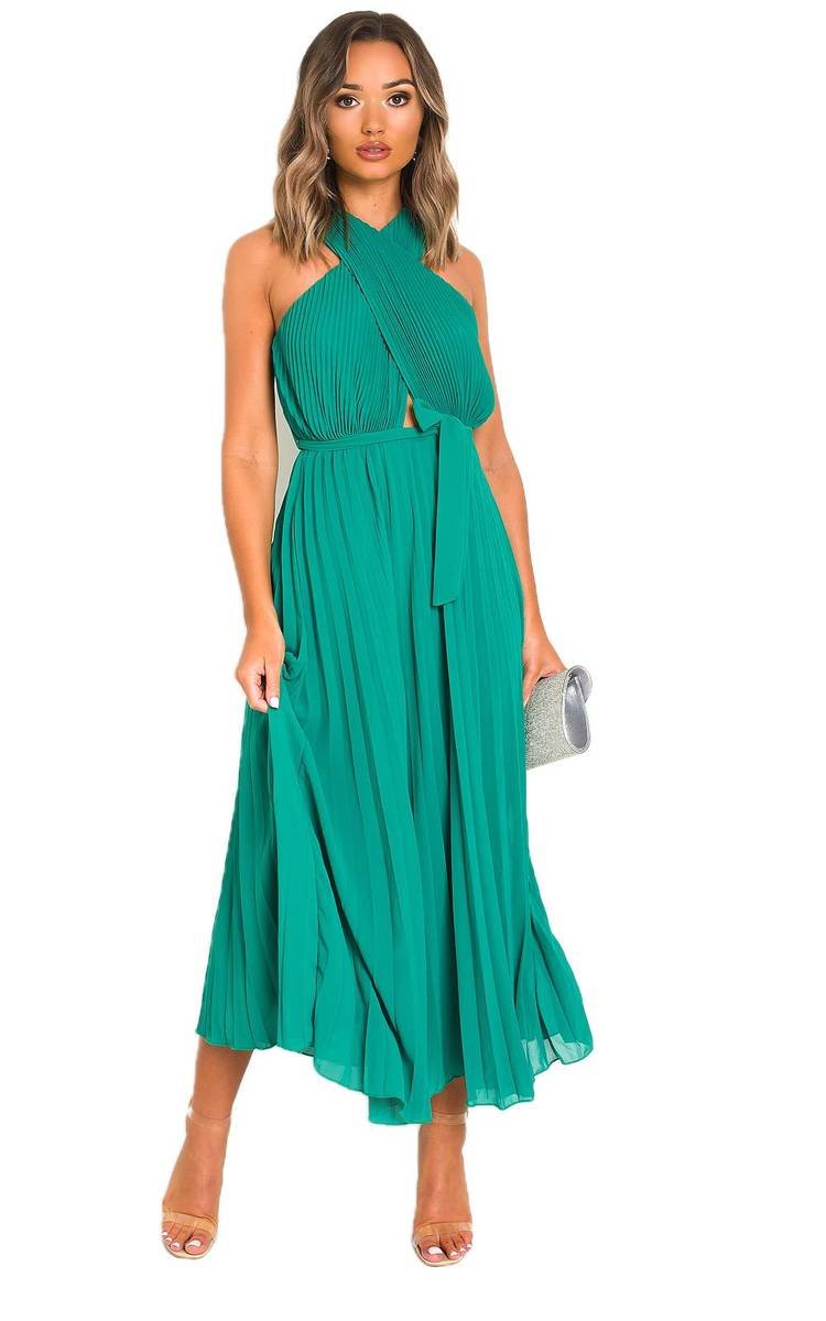 RYANNA Pleated Crossover Maxi Dress