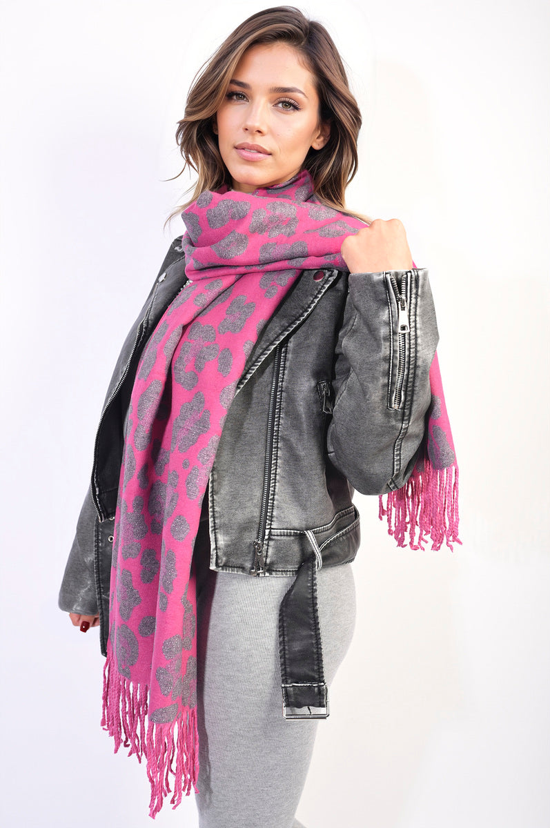 SAIRA Animal Print Scarf with Tassel