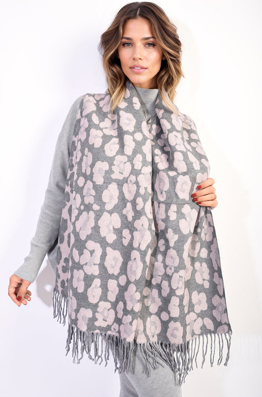 SAIRA Animal Print Scarf with Tassel