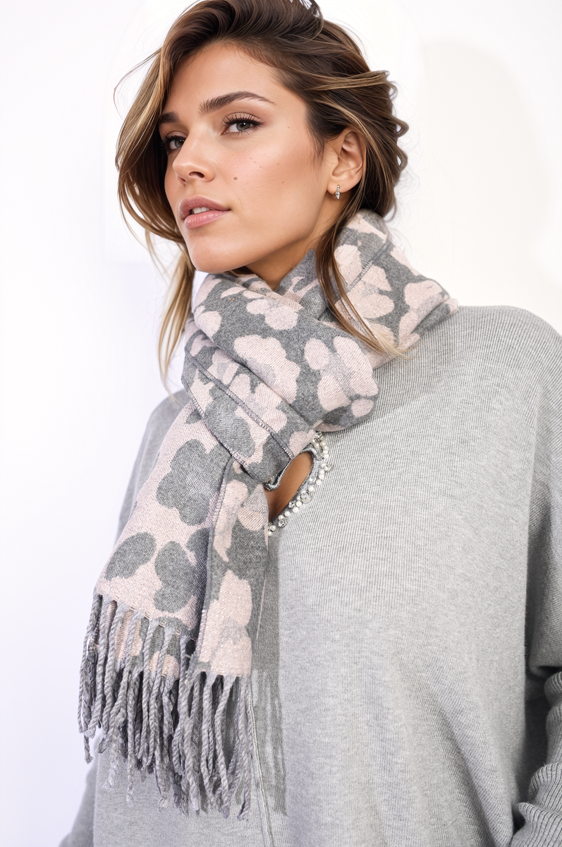 SAIRA Animal Print Scarf with Tassel