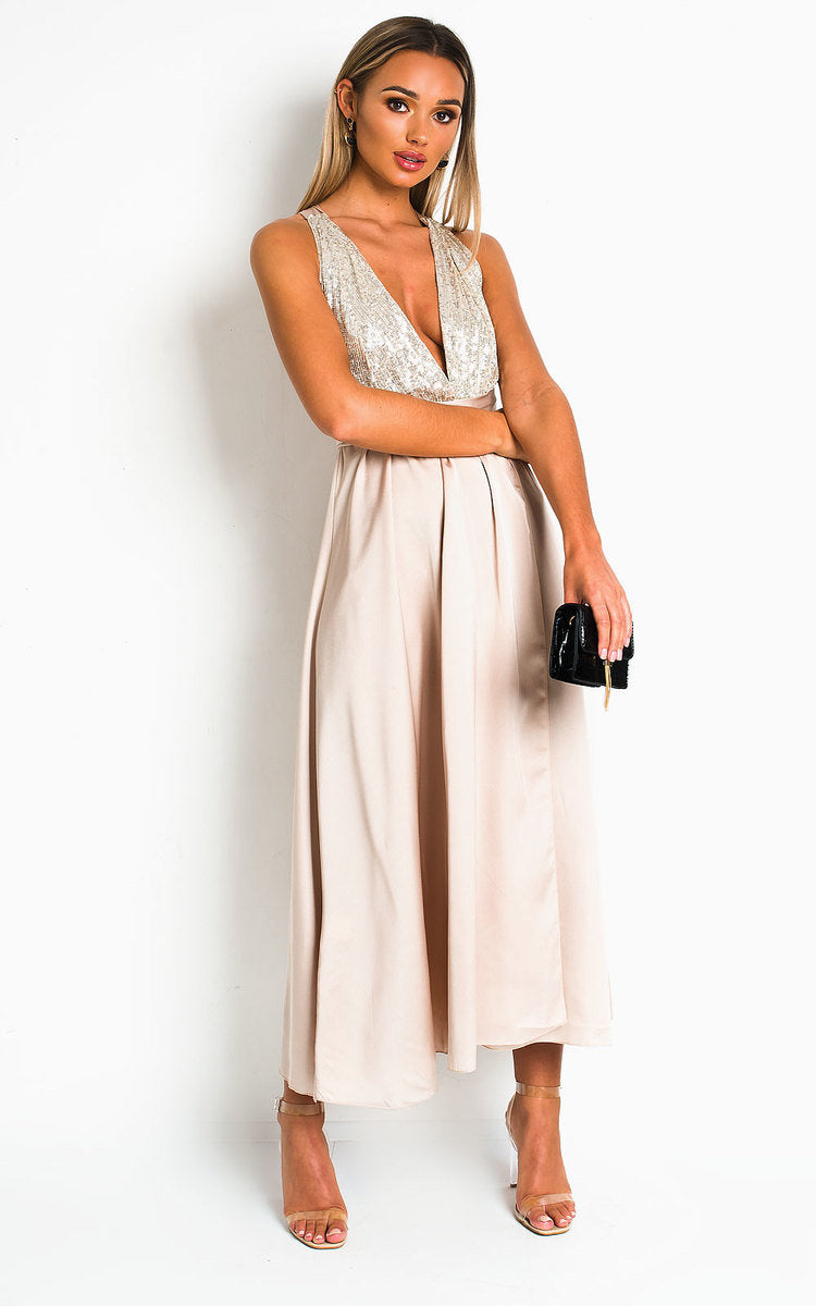 STEPHANIE Backless Sequin Midi Dress