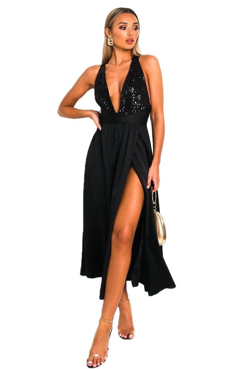 STEPHANIE Backless Sequin Midi Dress