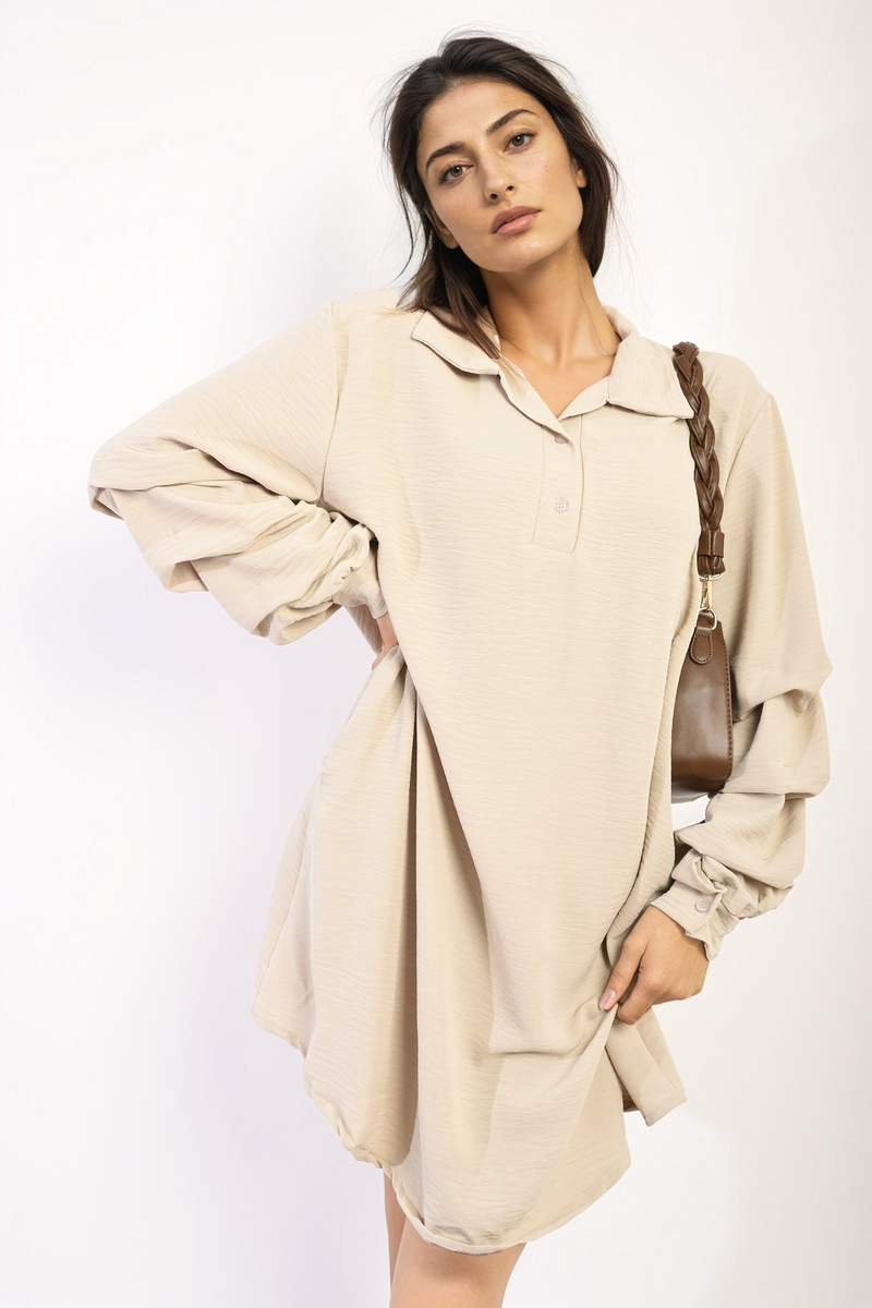 SUSANA Ruffle Sleeve Pocket Button Front Blouse Dress