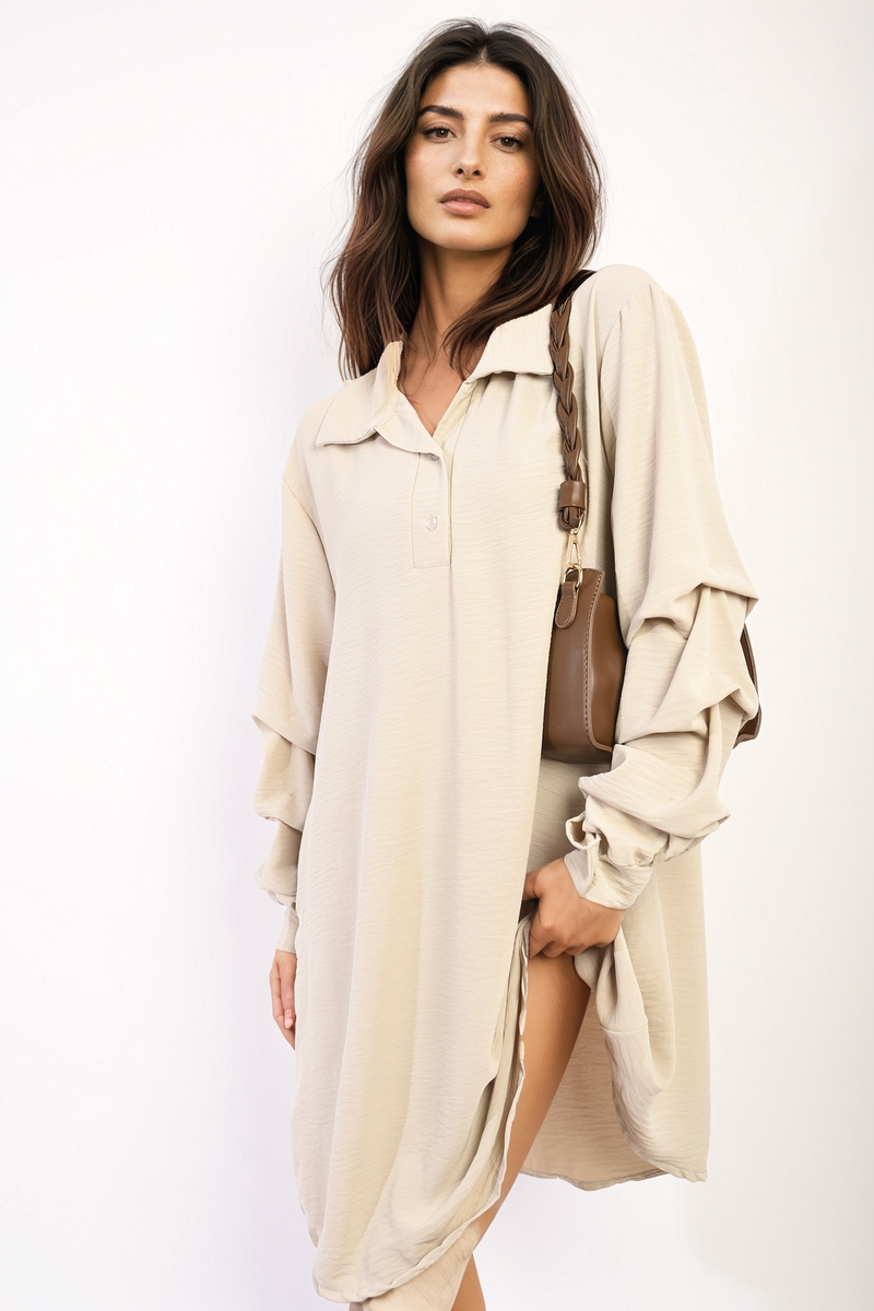 SUSANA Ruffle Sleeve Pocket Button Front Blouse Dress