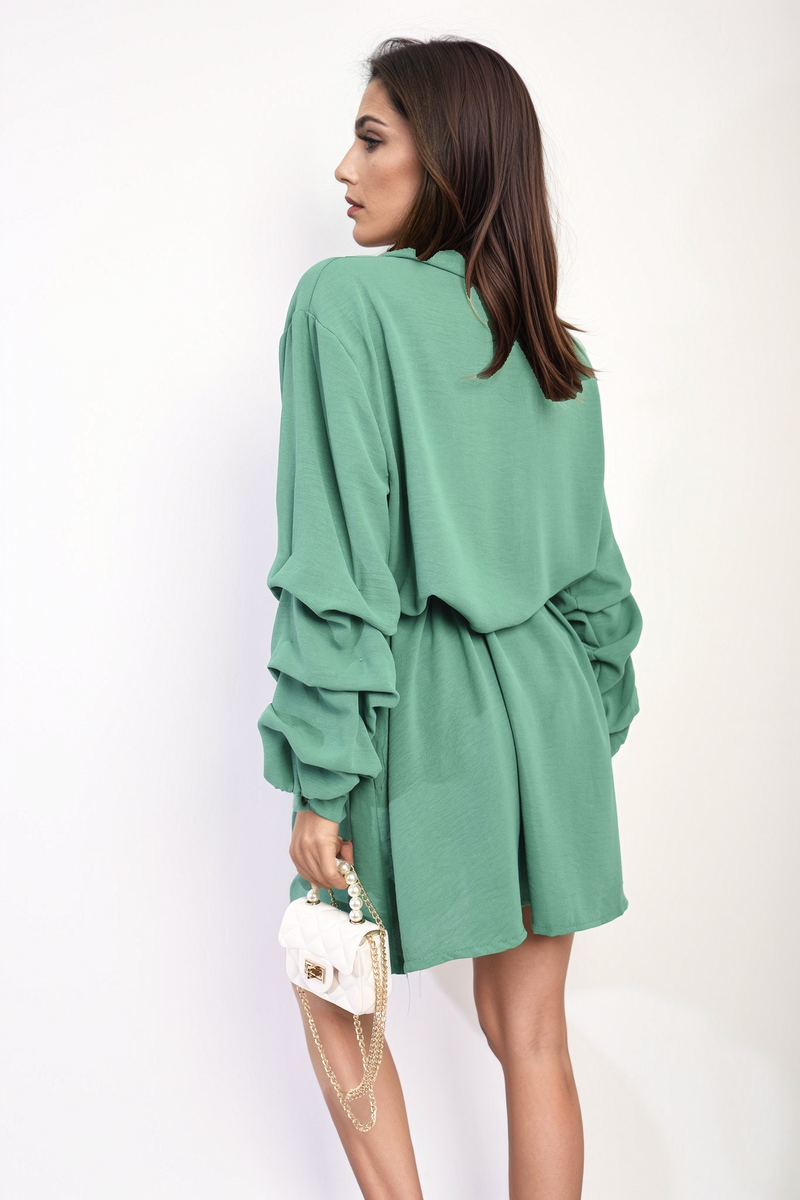 SUSANA Ruffle Sleeve Pocket Button Front Blouse Dress