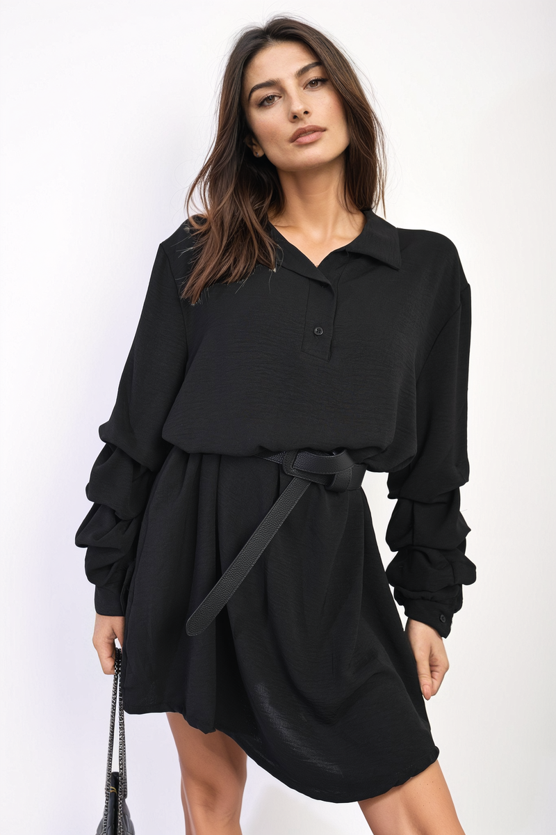 SUSANA Ruffle Sleeve Pocket Button Front Blouse Dress