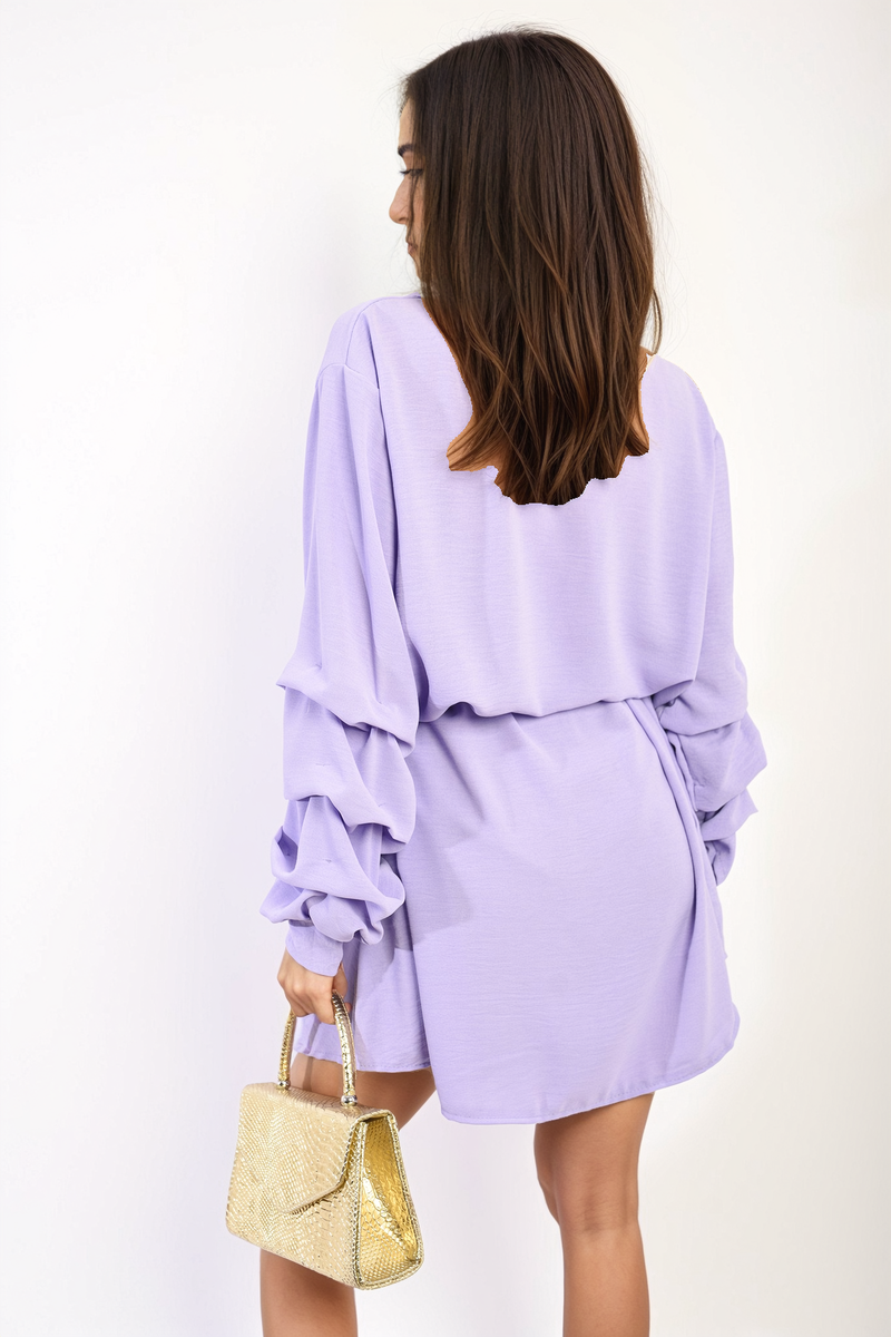 SUSANA Ruffle Sleeve Pocket Button Front Blouse Dress