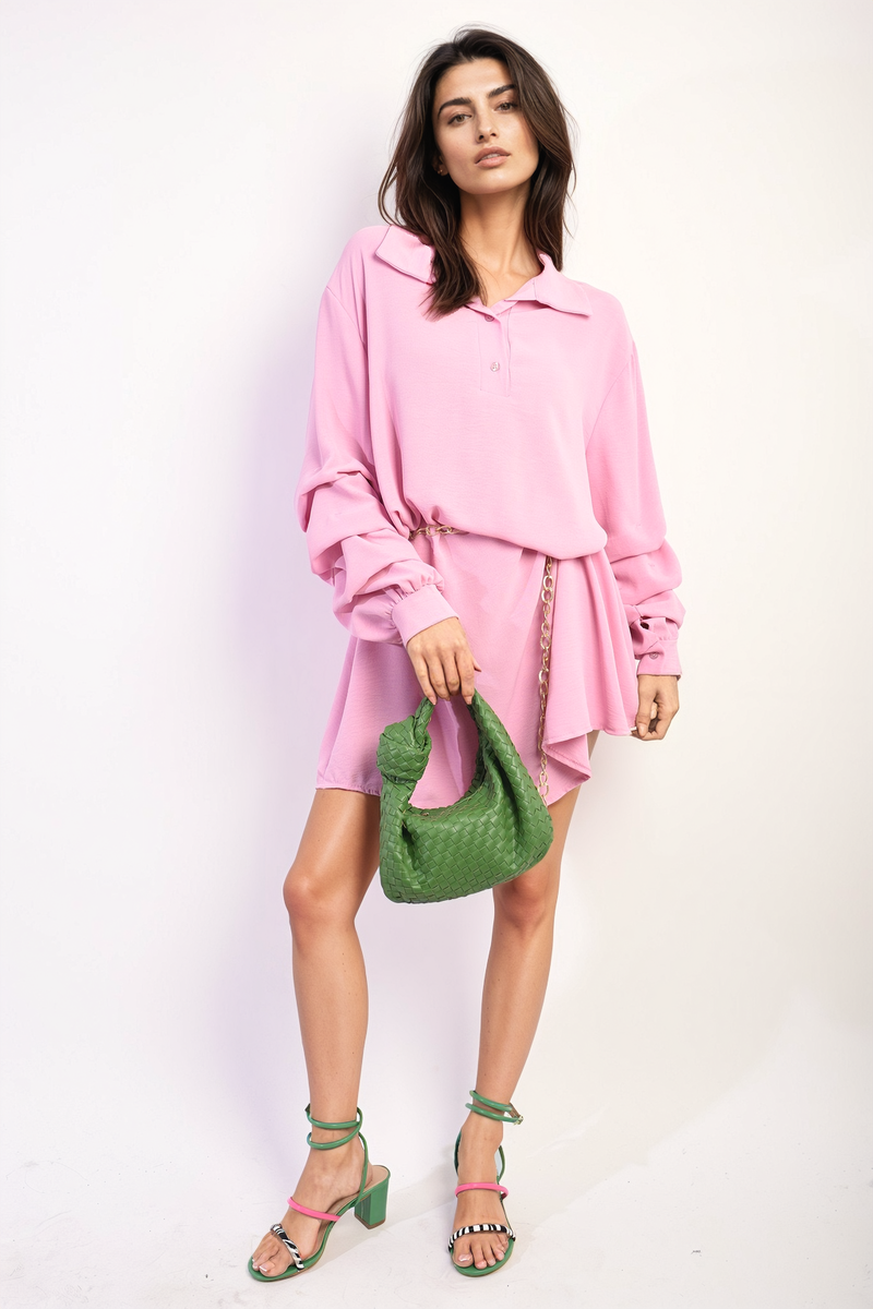 SUSANA Ruffle Sleeve Pocket Button Front Blouse Dress