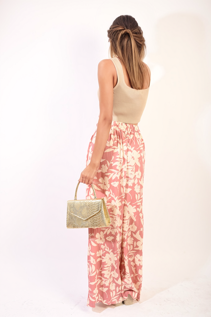 SYLVIA Pleated Wide Leg Floral Print Trousers