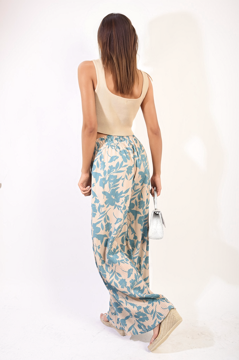 SYLVIA Pleated Wide Leg Floral Print Trousers