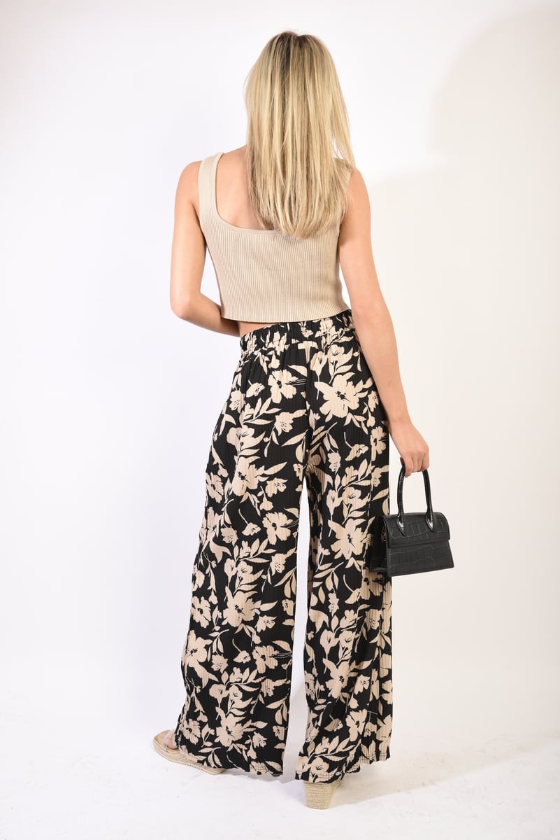 SYLVIA Pleated Wide Leg Floral Print Trousers