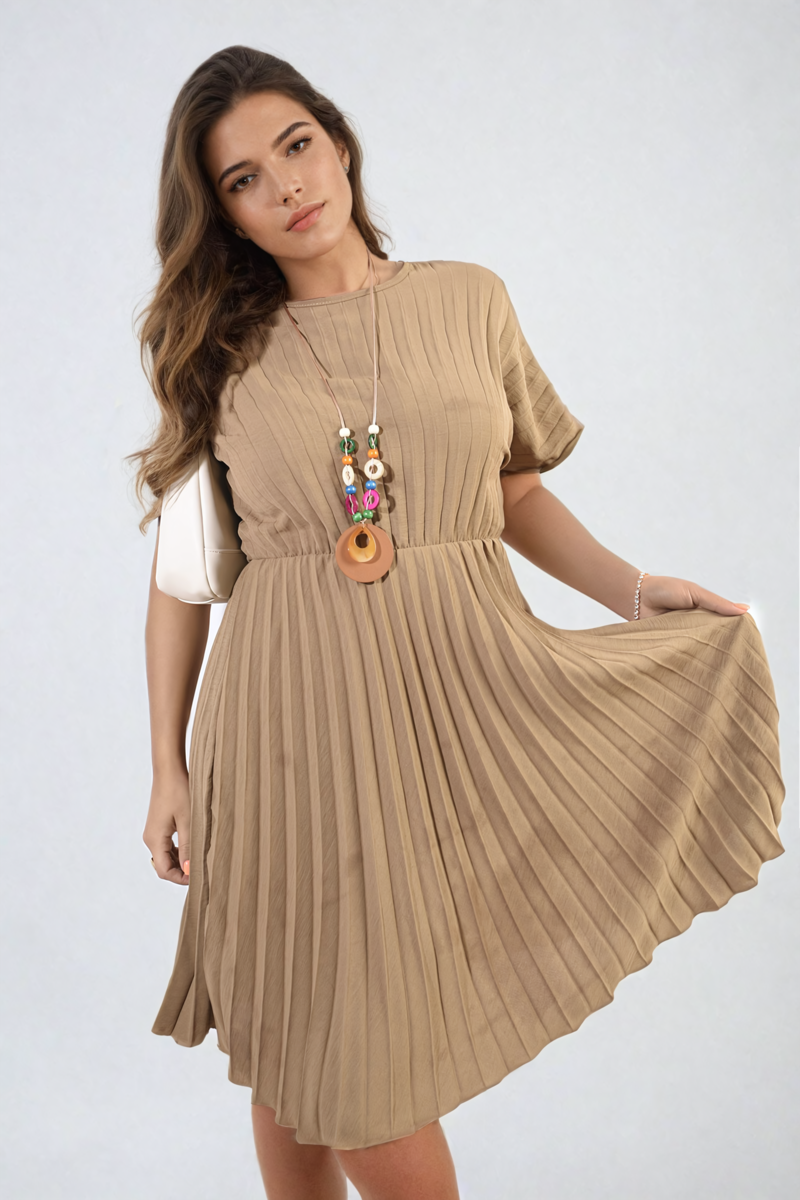 TERESA Short Sleeve Pleated Midi Dress