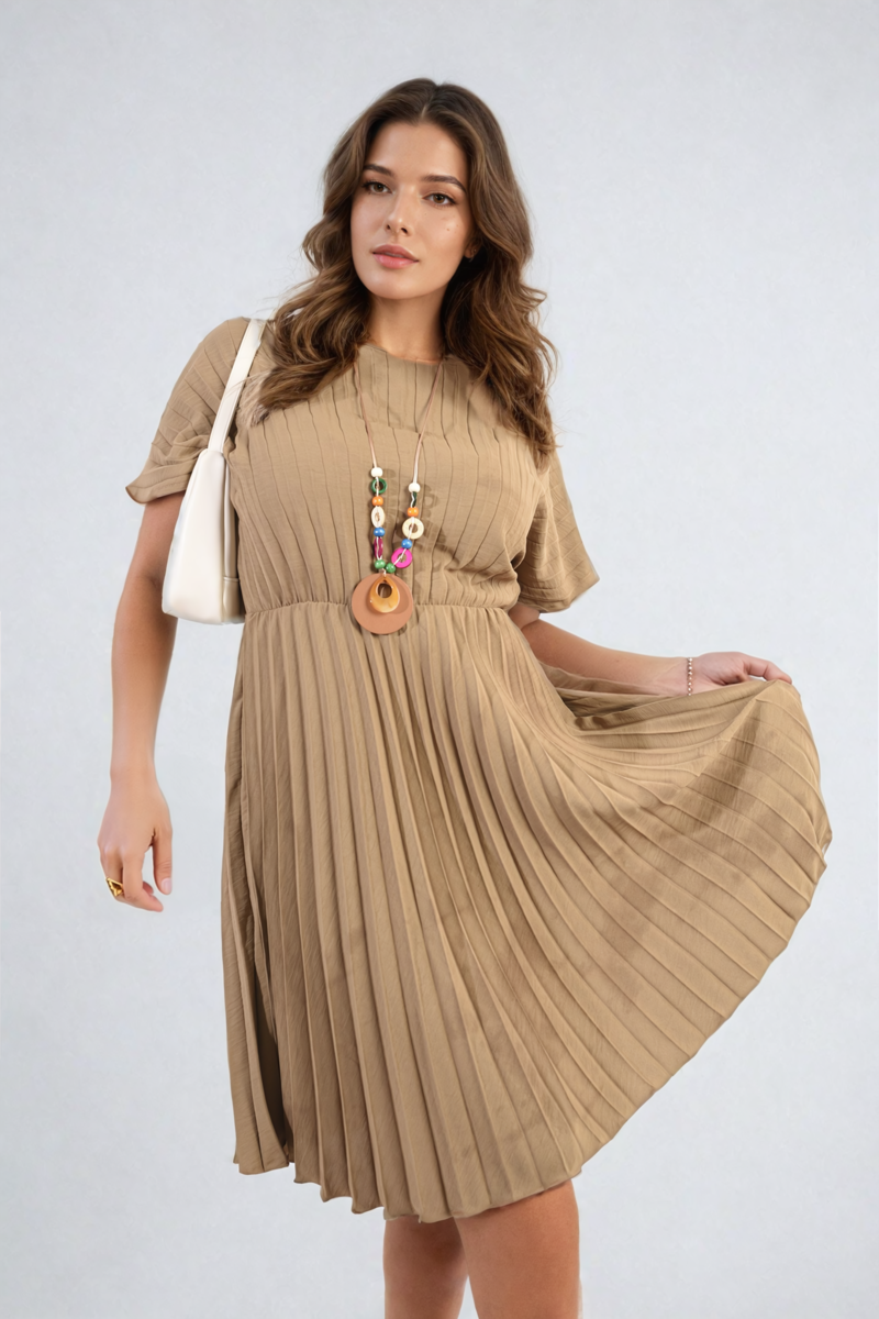 TERESA Short Sleeve Pleated Midi Dress