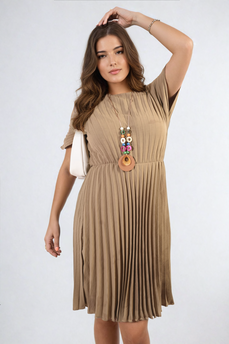 TERESA Short Sleeve Pleated Midi Dress