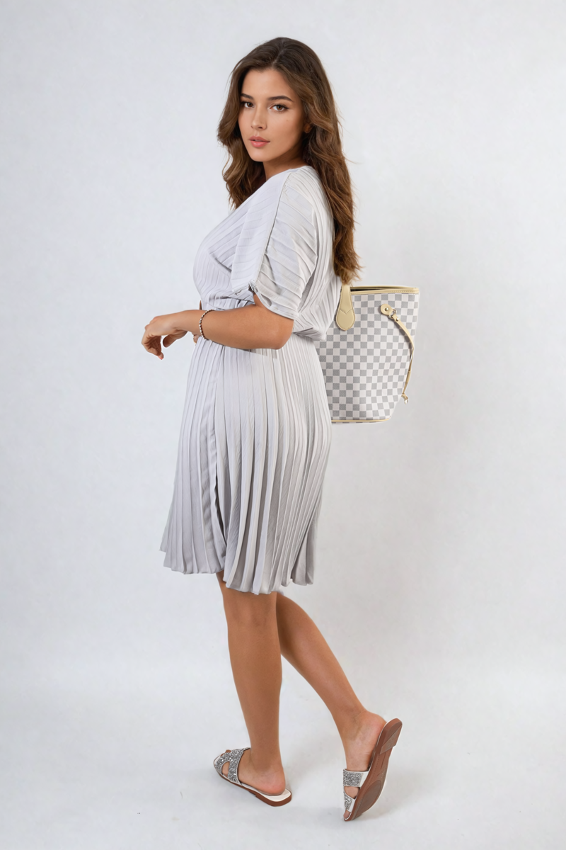 TERESA Short Sleeve Pleated Midi Dress