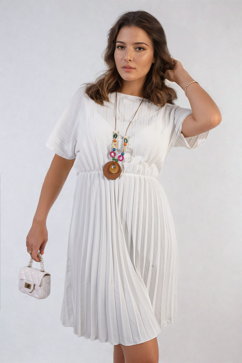 TERESA Short Sleeve Pleated Midi Dress