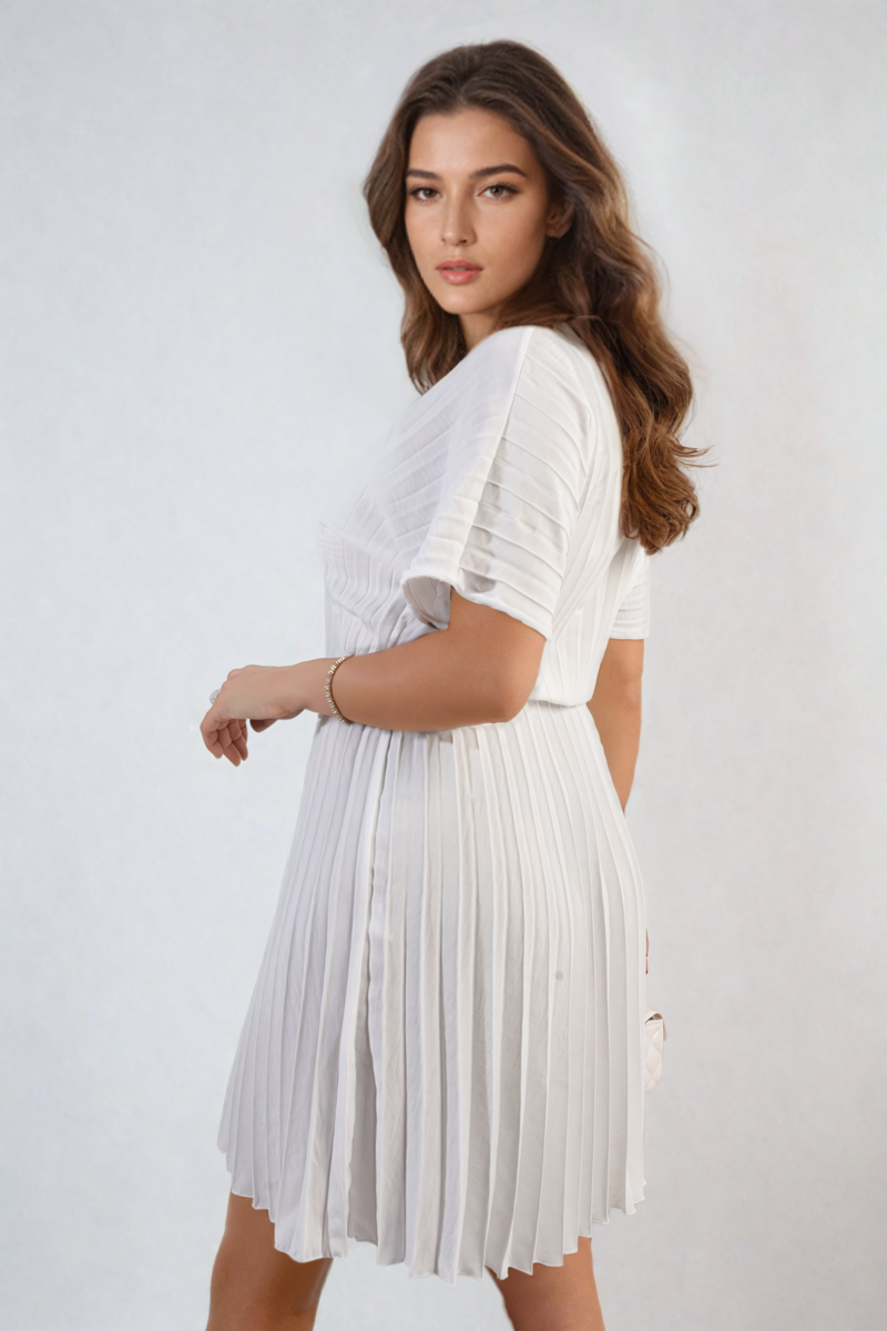 TERESA Short Sleeve Pleated Midi Dress