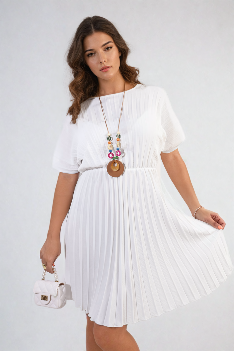 TERESA Short Sleeve Pleated Midi Dress