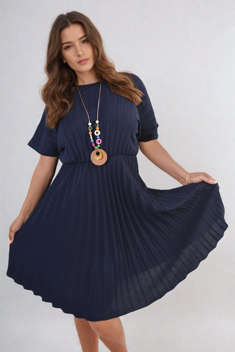 TERESA Short Sleeve Pleated Midi Dress