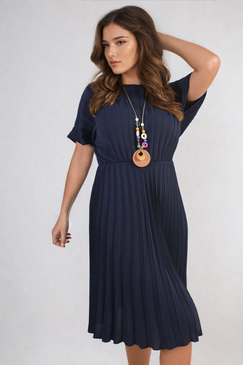 TERESA Short Sleeve Pleated Midi Dress