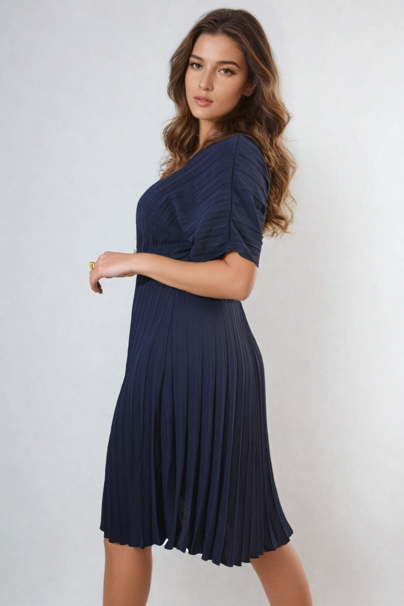 TERESA Short Sleeve Pleated Midi Dress