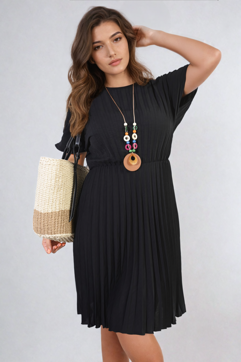 TERESA Short Sleeve Pleated Midi Dress