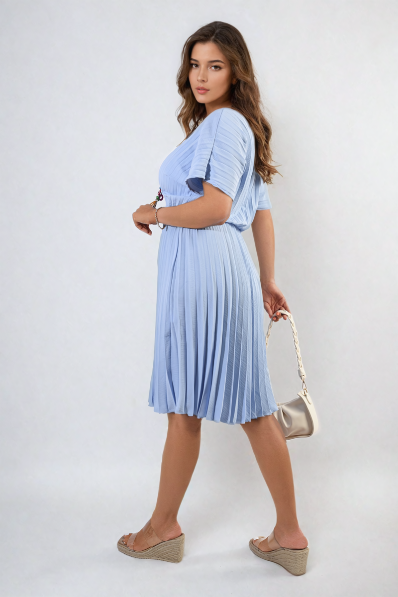 TERESA Short Sleeve Pleated Midi Dress