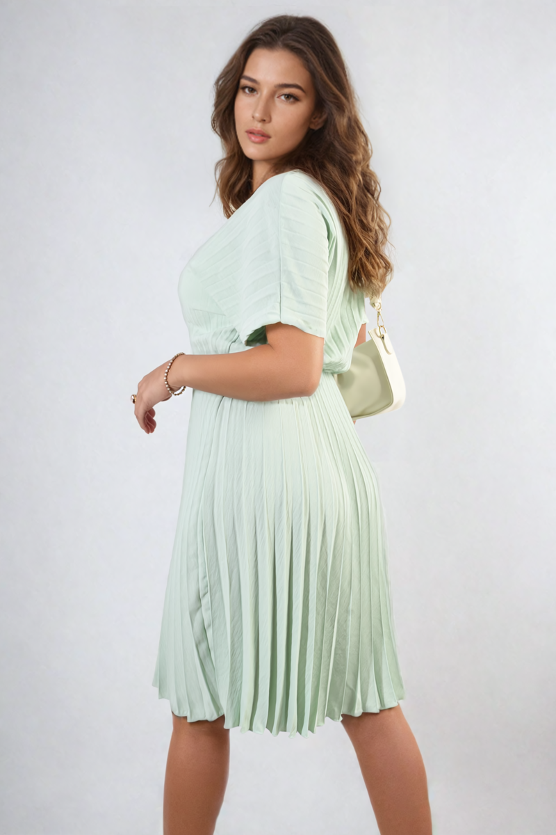 TERESA Short Sleeve Pleated Midi Dress