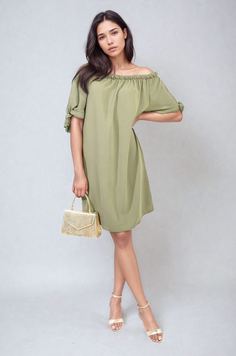 TESSA Knot Cuff Off Shoulder Mini Dress