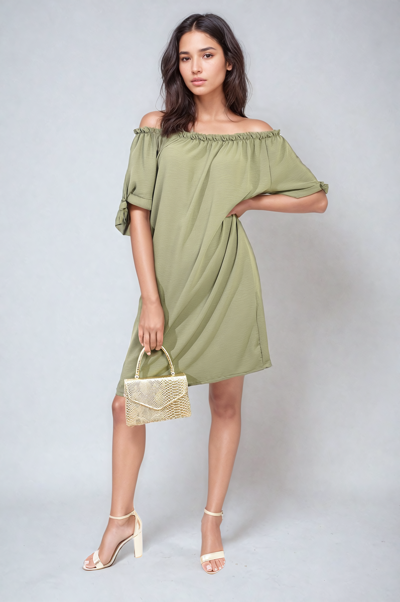 TESSA Knot Cuff Off Shoulder Mini Dress