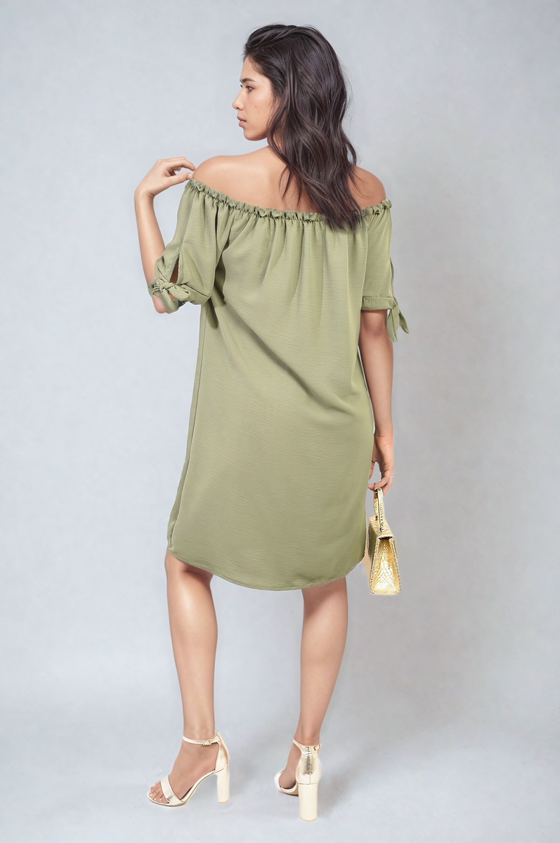 TESSA Knot Cuff Off Shoulder Mini Dress